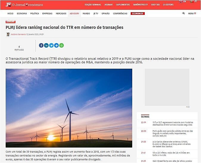 PLMJ lidera ranking nacional do TTR em nmero de transaes